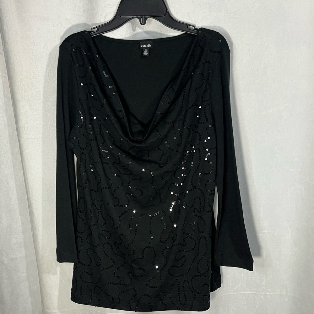 Rafaella Sequins‎ Black Cowl Neckline Size Small